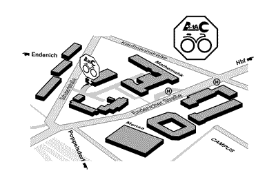 Die Werkstatt befindet sich in der Tiefgarage, erreichbar über den Parkplatz des Mathematischen Instituts (durch die Tiefgarage, Raum auf der rechten Seite)